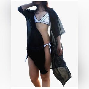 Swim Cover Up Black Beach Kimono One Size NEW